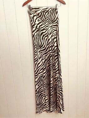 NWT Forever 21 Zebra Print Satin Strapless Maxi Dress Y2K Brown Cream
